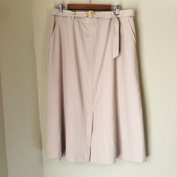 Sag Harbor Midi Skirt Womens Size 16 Tan Slit Loose 50s Beachy Lagen Look - Picture 1 of 6